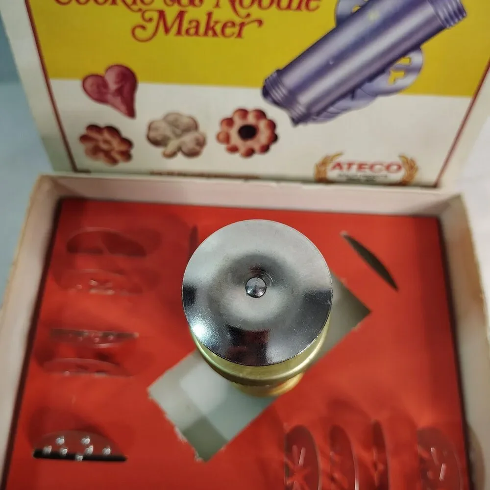 Vintage ATECO Original Cookie & Noodle Maker Press Set w/ 10 Plates Box USA